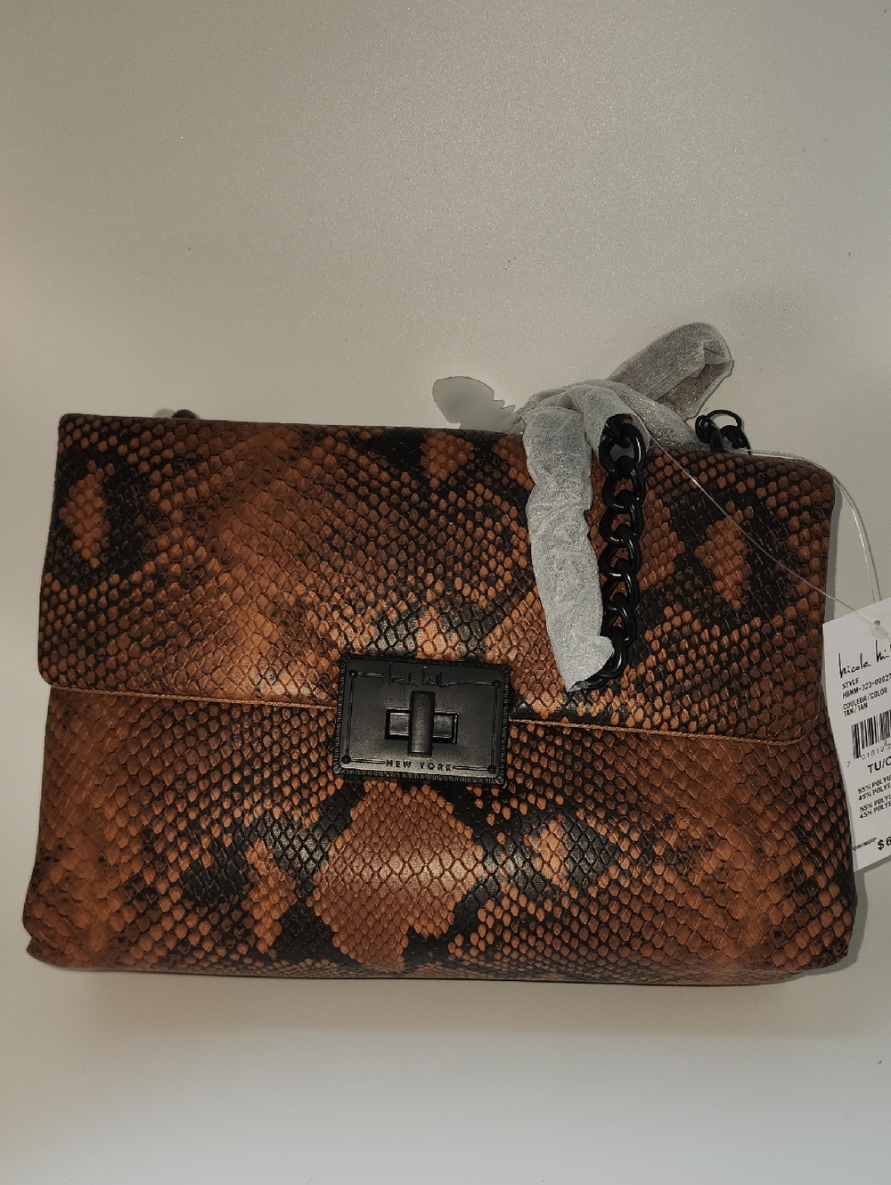 Nicole Miller New York Brown Snakeskin‎ Crosdbody with Black Accent